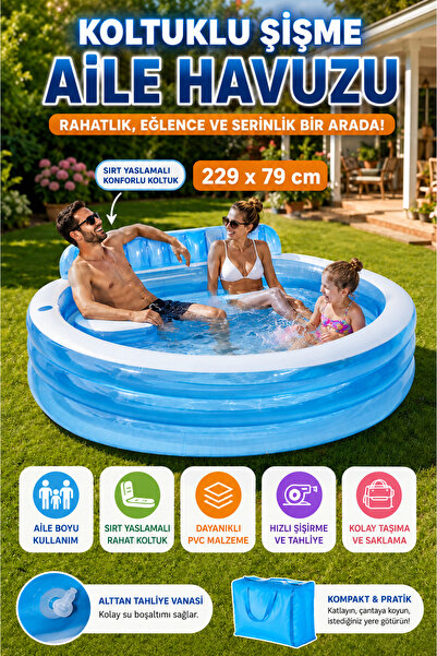 OpenCity Koltuklu Şişme Aile Havuzu 229x79 cm Bahçe Balkon Yazlık Büyük Boy M...