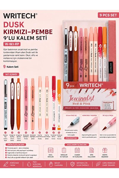 Writech W-WJ-RP Dusk Kırmızı-Pembe Kalem Seti 9’lu Kutulu Set