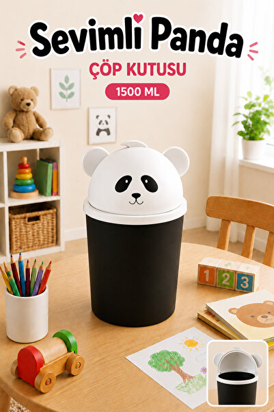 GENCHOME HOMEWARE Sevimli Panda Çöp Kutusu 1500 ML – Çocuk Odası Masaüstü Min...