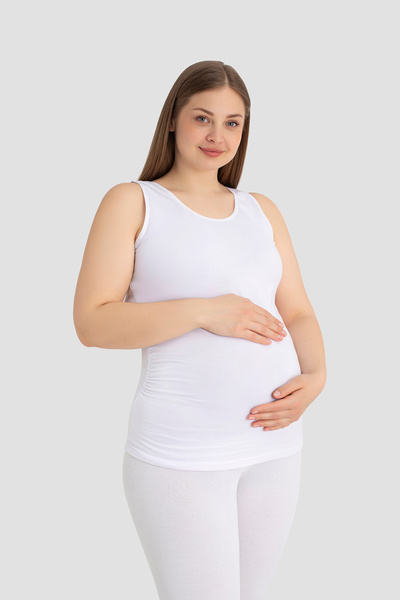 X MODAL Soft Textured Cotton Maternity Undershirt White with Thick Straps