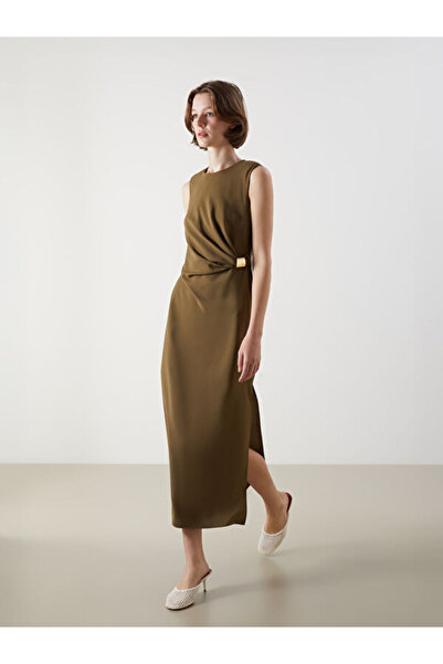 LC Waikiki Crew Neck Gathered Crepe Dress