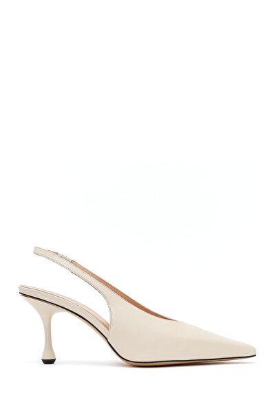 Derimod Women's Cream Heeled Open-Back Leather Shoes 26Pfd121918
