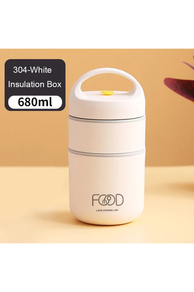 Choice Double Layer White Vacuum Thermal Lunch Box Stainless Steel Insulated ...