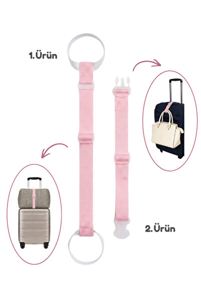 Temel Suitcase Top Bag Fixing Belt and Bag Hanging Strap Set Baby Pink Color
