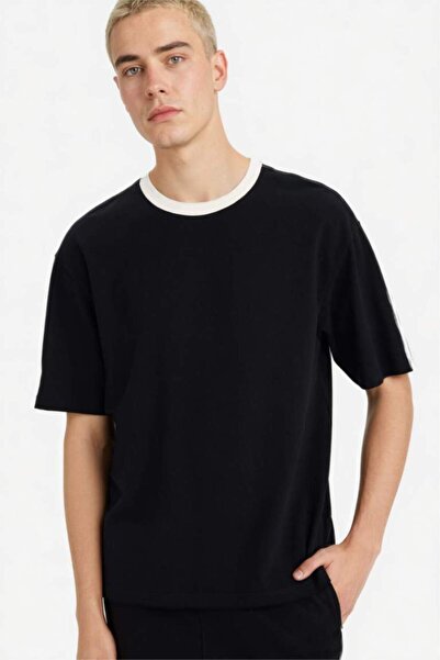DeFacto Boxy Fit Crew Neck Pique Short Sleeve T-Shirt
