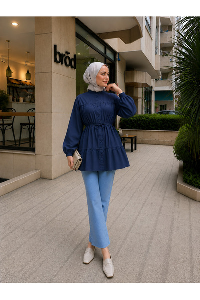 Markazzi Balloon Sleeve Elastic Waist Layered Tunic