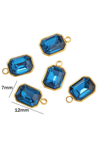 Choice6 Dark blue 5pcs Stainless Steel Rectangle Pendants Crystal Beads Charm...