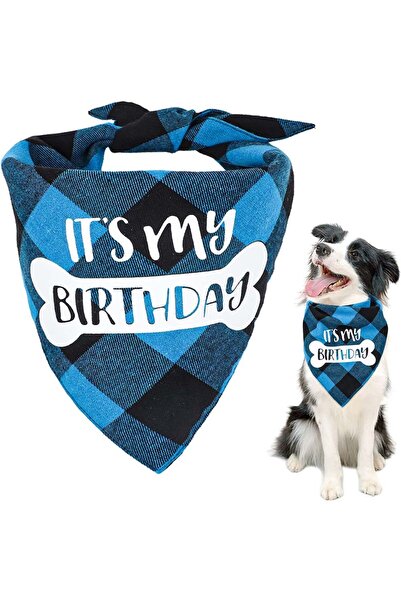 choice2 blue Dog Birthday Bandana Plaid Triangle Scarf IT'S MY BIRTHDAY Pet B...