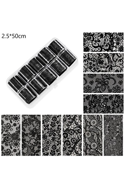 Choice1 B 10Rolls 50cm White Black Lace Nail Art Transfer Foils Korean Weddin...