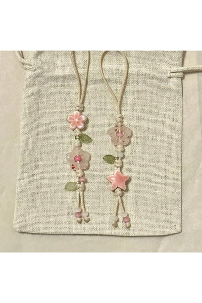 Choice set Cute Star Flower Phone Charm Strap Kawaii Ceramic Beaded Phone Lan...