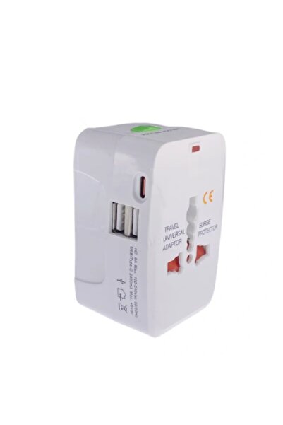 Choice4 شاحن طاقة عالمي للسفر أبيض اللون 2U1C مع منفذين USB من النوع C
