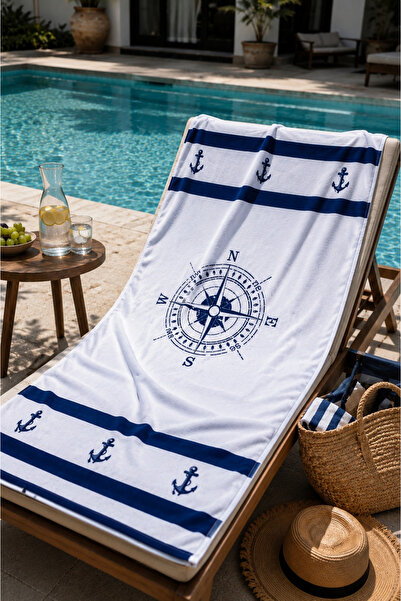 HİG HOME Marine Patterned Beach Towel |   100% Cotton Large Size Beach Towel
