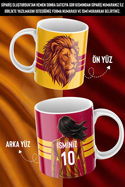 akıncı store Kişiye Özel İsim Ve Numara Baskılı Sarı Kırmızı Tasarımlı Kupa B...