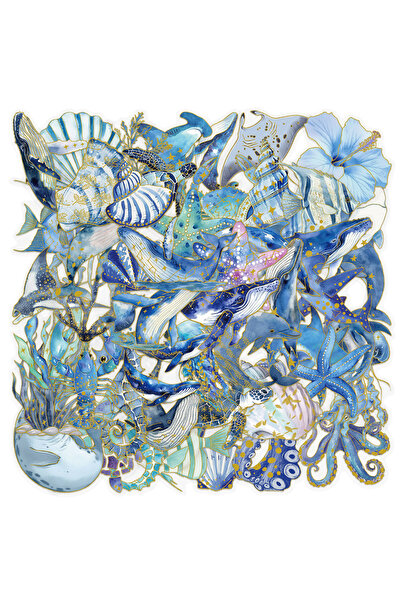 Choice 50-Pack 50-Pack Gold Foil Ocean Animal Doodle Stickers Waterproof Deco...