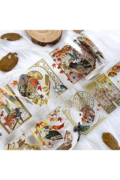 Choice JD313-1 2m Laser Golden Chinese style PET Washi Tape Maple Leaf Fan St...