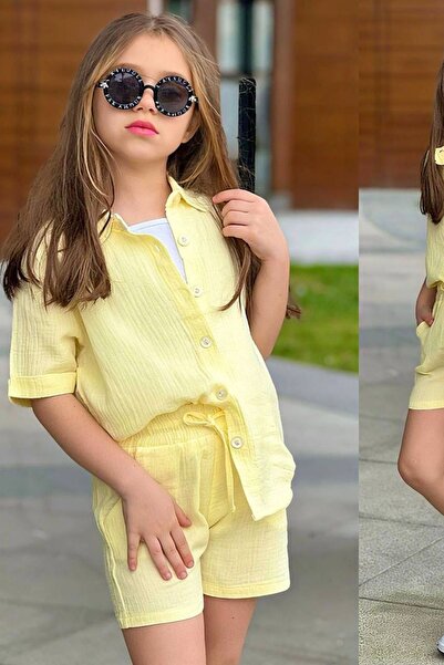 aura7 collection Girl's Muslin Shirt and 3-Piece Shorts Set