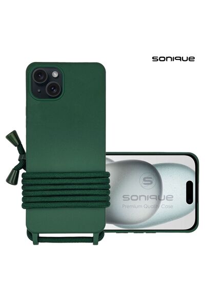 Sonique Θήκη Σιλικόνης με Κορδόνι CarryHang Apple iPhone 15 Plus Πράσινο Σκούρο