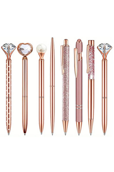 Choice1 Rose Gold 8PCS B 3-9pcs Rose Golden Metal Ballpoint Pen Set, Pearl Qu...