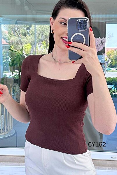 İnce Topuk Square Collar Ribbed Camisole Tshirt 6Y162
