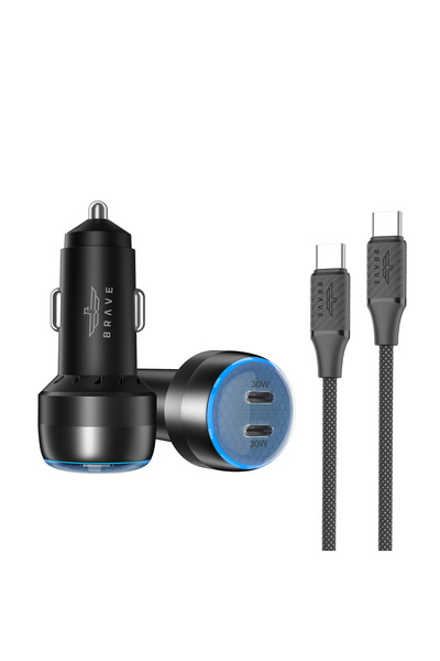 Brave 60W Dual USB-C Car Charger with 100W USB-C Cable – Fast PD 3.0 Charging...