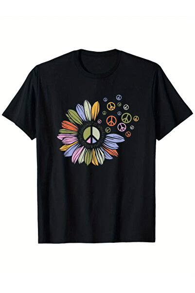 yiou trendy clothing تي شيرت بتصميم ريترو بوهيمي على شكل عبارة السلام على شكل...