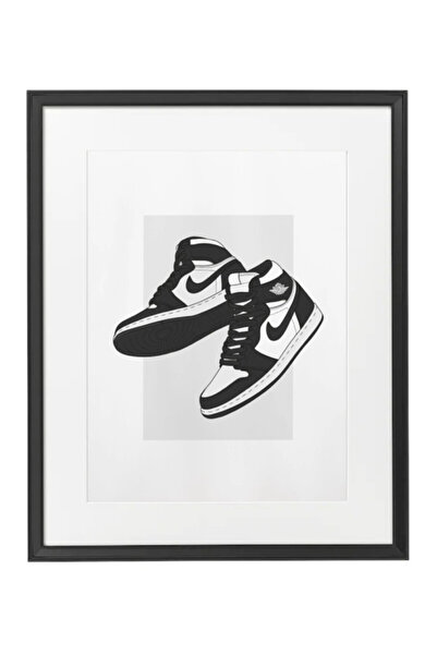 Boomah Accessories Nike Air Jordan 1 Black and White Sneaker Poster with Fram...