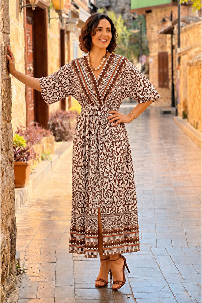 Nevin Kaya Moda Brown Double Breasted Dress