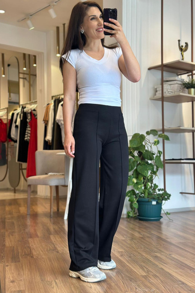 Unique Boutique Black Modal Fabric Sweatpants with Front Stitching Detail