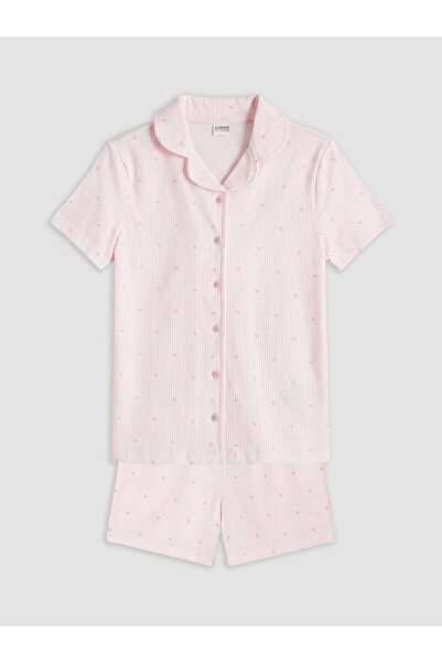 LC Waikiki Peak New Season Shirt Collar Girls' Shorts Pajama Set