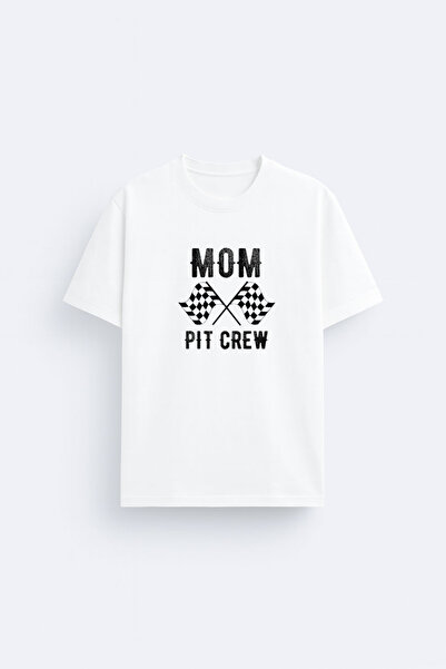 AYDESİGN Mom Pit Crew Printed Cotton Fabric White T-Shirt T-Shirt