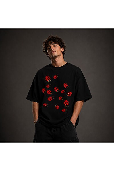 Nulivez Oversize Unisex Printed T-Shirt – Ladybug Patterned Graphic Streetwea...