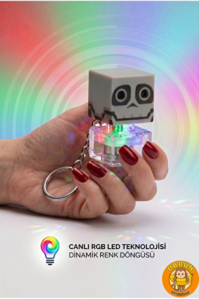 Babun Oyuncak Minecraft İskelet Temalı RGB Işıklı Mekanik Klavye Tuşu Stres Oyuncağı Anahtarlık Ledli