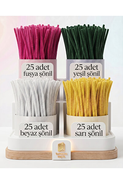 everart Şönil Seti 100 adet-25 adet fuşya şönil,25 adet yeşil şönil 25 adet b...