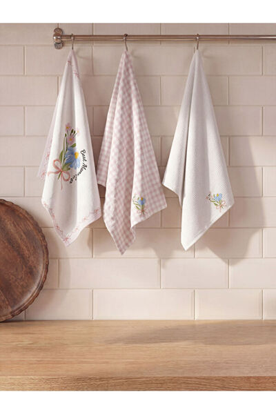 LC Waikiki Rmz Gi̇yi̇m Farkiyla Floral Embroidered Tea Towel 3-Piece Set 40X5...
