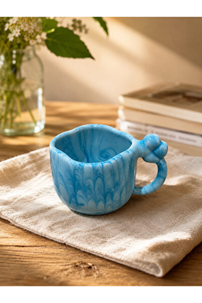 HİS Studio Handmade Ceramic Mug with Clover Shape Mouth and Handle, Detailed ...