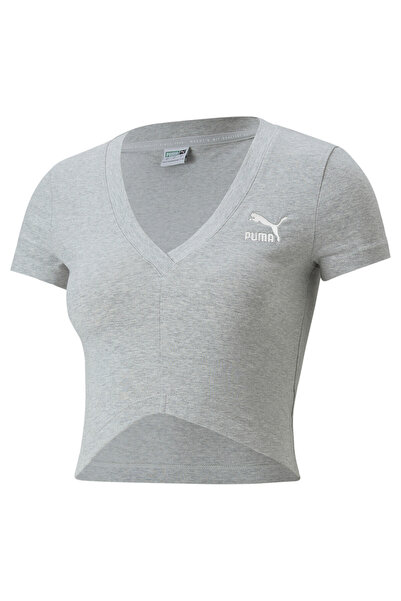 Puma Women Classics Cropped Slim Tee - Gray