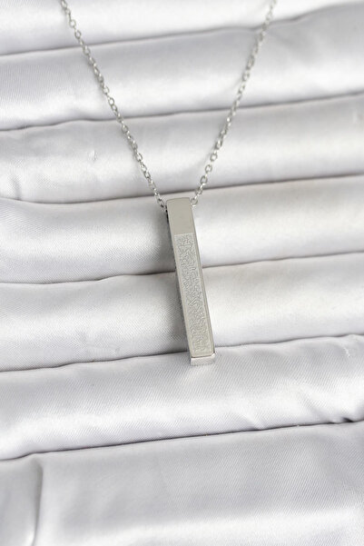 Generic Brand 316L Steel Silver Color Ayetel Kursi Written Bar Bar Necklace 5886