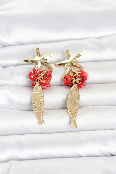 callerrons accessories أقراط نسائية ذهبية اللون مرصعة بالحجر الأحمر مع تفاصيل...