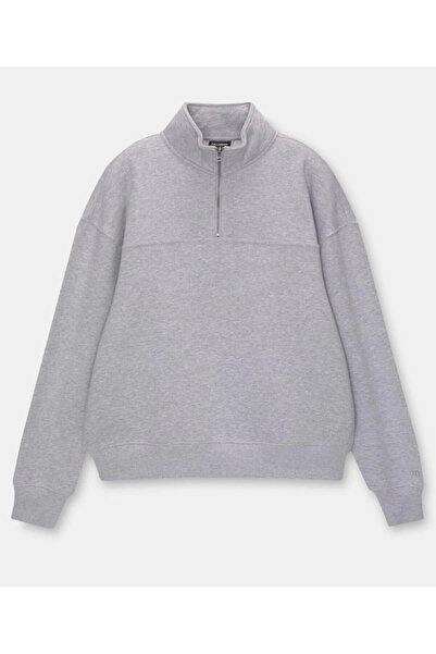 Efnaz style Oversize Half-Zip Collared Basic Sweatshirt - Gray - S - Gray
