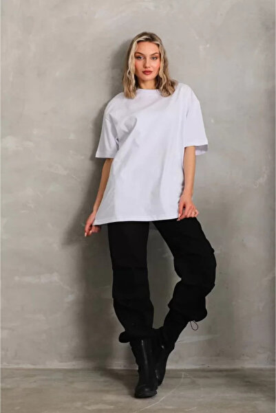 Efnaz style تي شيرت للجنسين برقبة دائرية 20/1 مقاس كبير - أبيض - L - أبيض