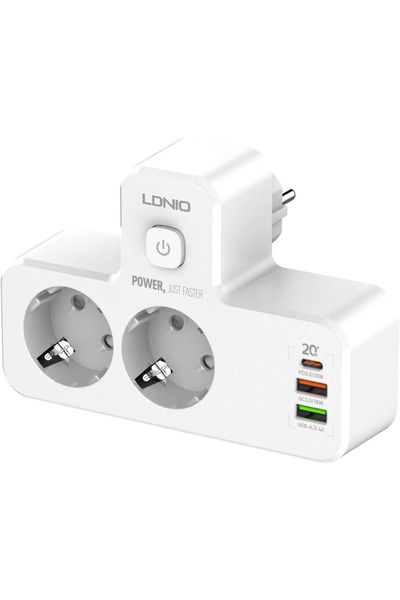 LDNIO Adaptor de priză SE2337, 2 prize, 2 x USB-A, 1 x USB-C, încărcare rapid...