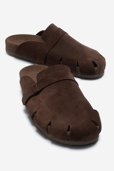 Zeynep Sıradağlı Verloni Men's Genuine Leather Slippers Brown Suede