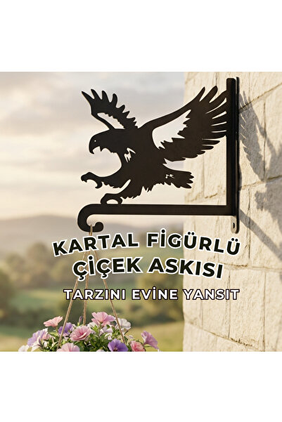 Metalciklerim Metal Saksı Askılığı - Kartal Figürlü Duvar Tipi Dekoratif Çiçe...