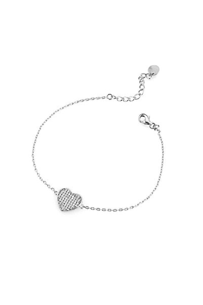AK JEWELS Heart-Shaped 925 silver rhodium plated Bracelet with Zircon