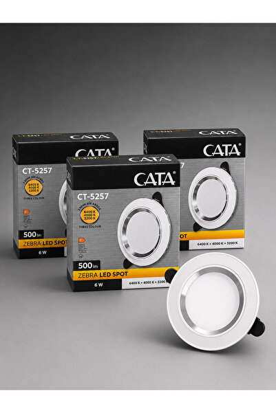 Cata 6W ZEBRA LED SPOT CT-5257 -3 RENK IŞIK (6400K-4000K-3200K) 3'LÜ PAKET