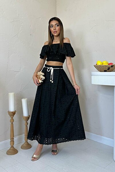 ozelia Black Gipeli Blouse Skirt Suit