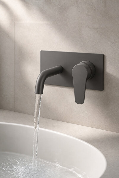 İSAOĞLU YAPI Anthracite Gray Built-In Sink Faucet Anthracite Modern Design Br...
