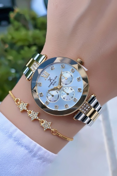 Daniel Klein Original Gold Silver Color Cutting Glass Steel Cord Women Wristw...