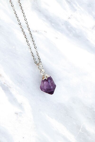 Zodyak Doğal Taş Natural Stone Raw Amethyst Necklace