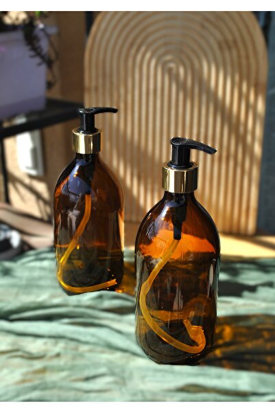 Qualitev 2-Piece Amber Glass Liquid Soap Dispenser 500 ml with Gold Lid |   C...